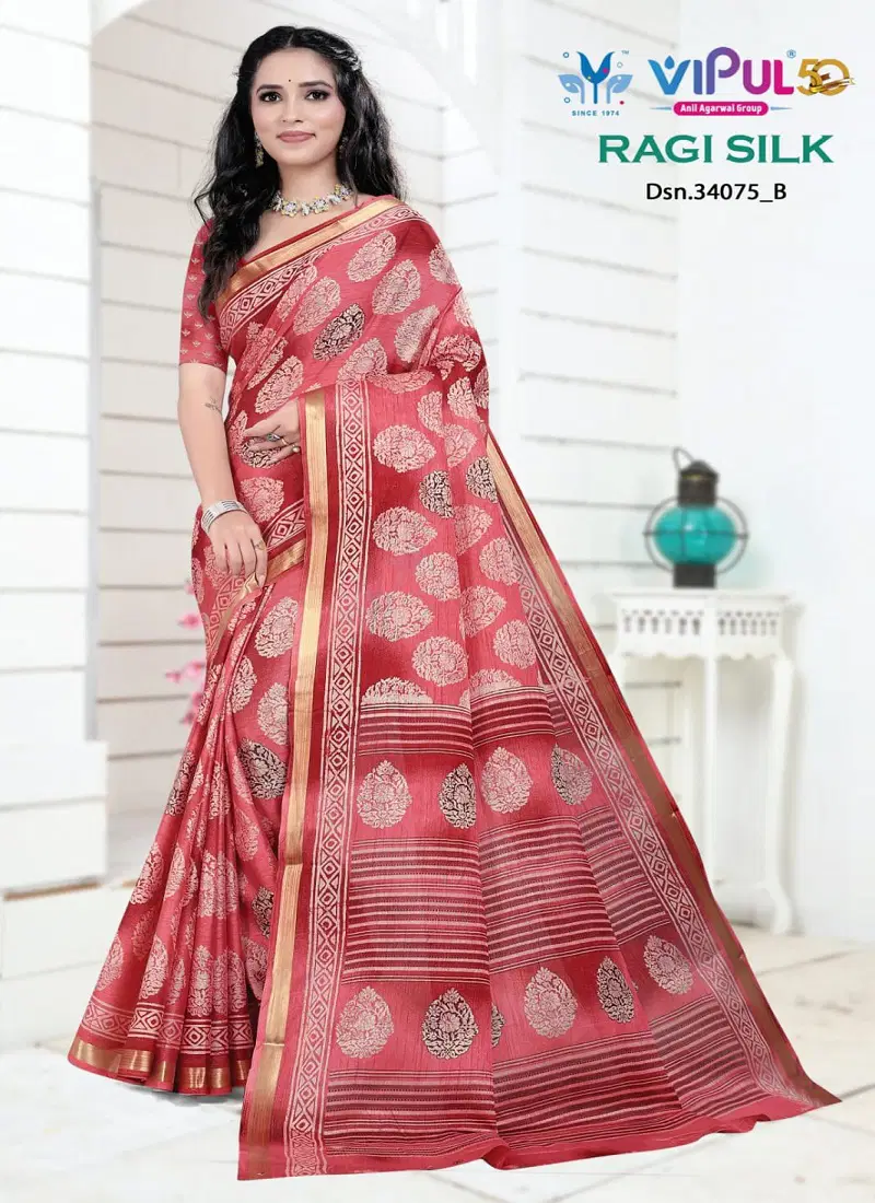 Ragi Silk 34075 By Vipul Fancy Daily Wear Saree Wholesale Market Catalog